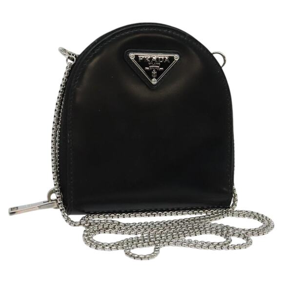 PRADA Chain Shoulder Bag Leather Black - Picture 1 of 9